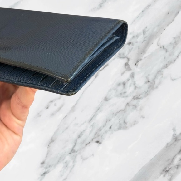 Prada Navy Saffiano Leather Continental Wallet With Silver Corner Logo - Picture 5 of 15